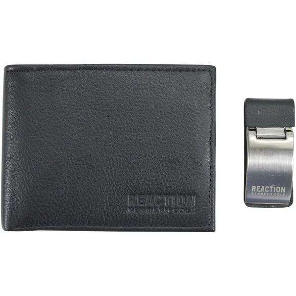 ♡ Kenneth Cole Reaction Men's Leather Passcase Wallet & Money Clip Set ♡ - Picture 1 of 2